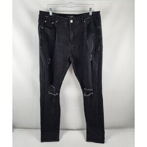 Serenede Jeans Mens 38x33 Black Distressed Stretch Skinny Denim